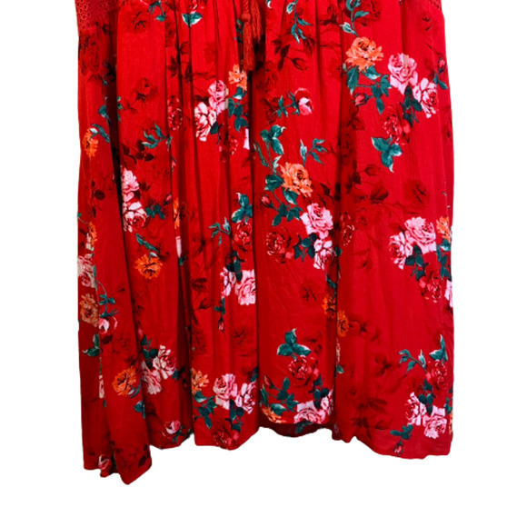 TORRID‎ Red Floral Gauze Lace-Up Skater Dress - Picture 10 of 16